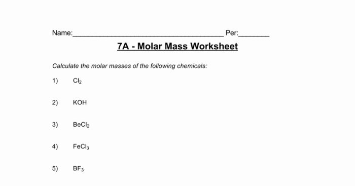 Molar mass worksheet with answers