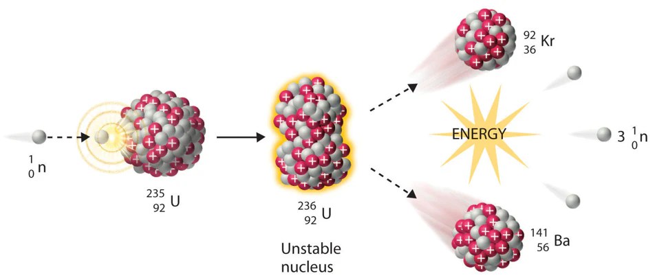 Uranium-235 undergoes the following fission process after absorbing a neutron