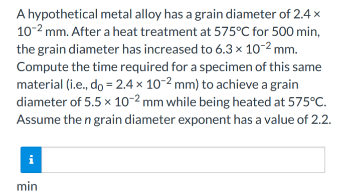 A hypothetical metal alloy has a grain diameter of